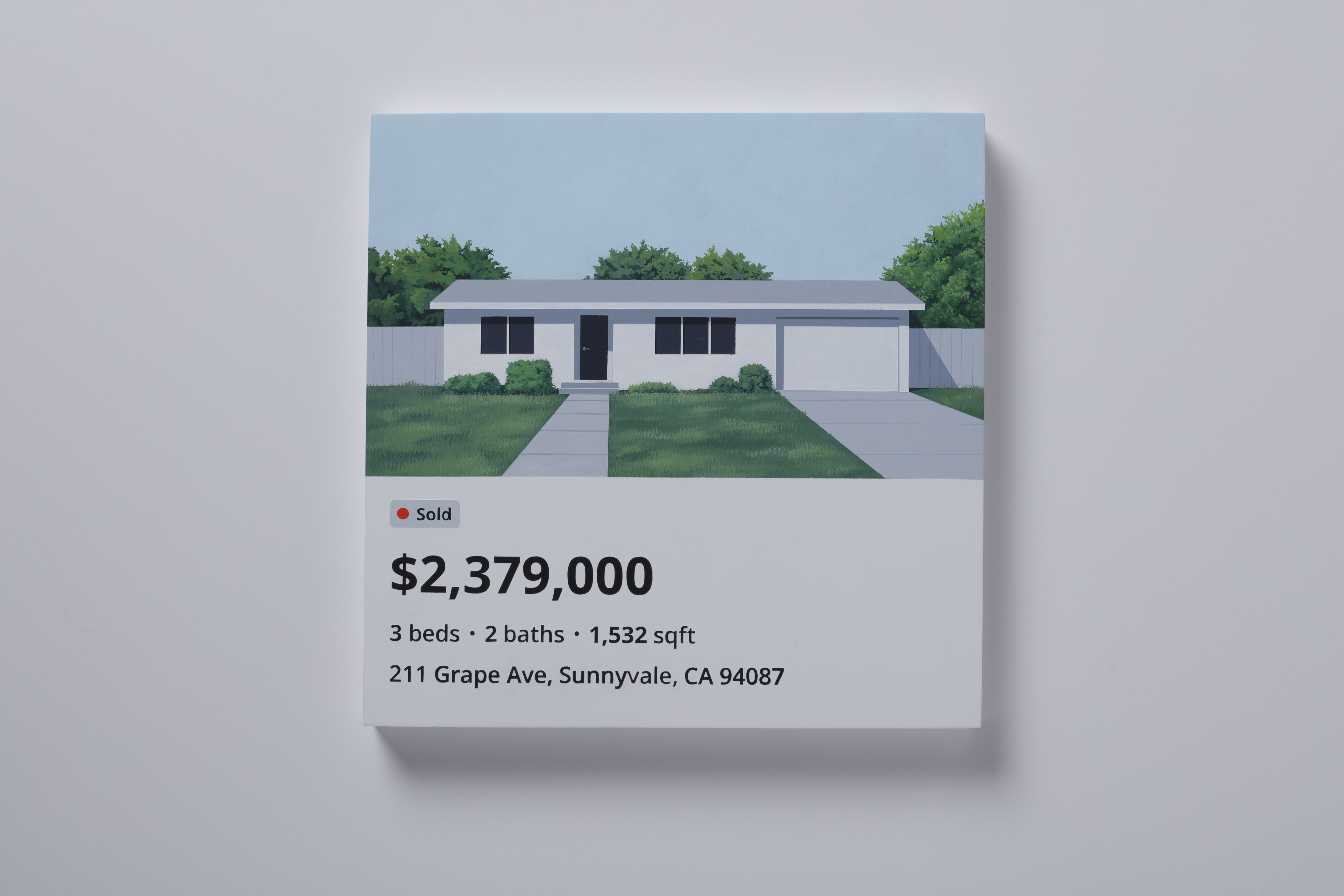 Painting of a home listing interface card